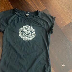 Roxy Women's Black Rash Guard  Tee with White Graphic